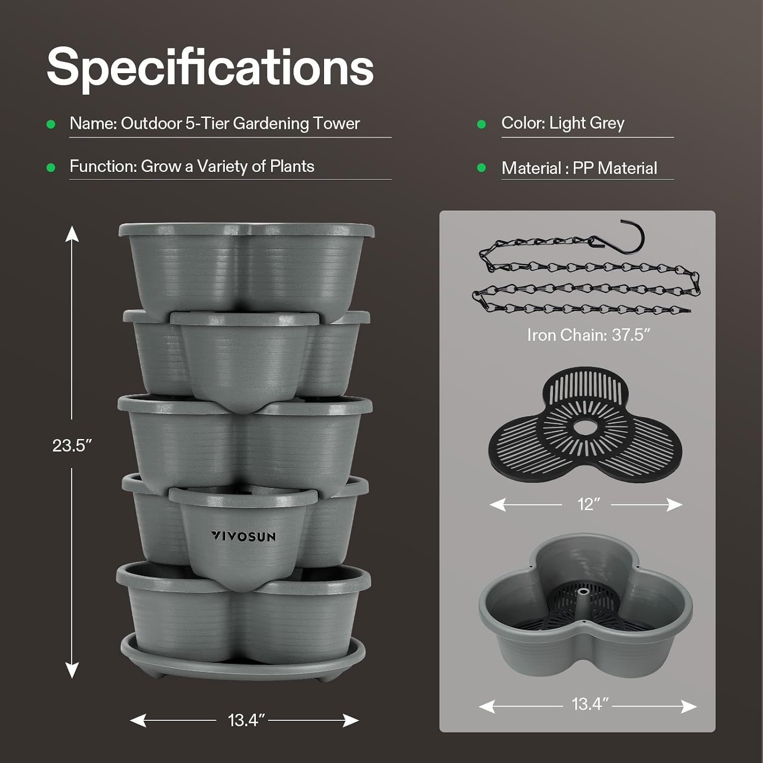 VIVOSUN 2-Pack 5 Tier Vertical Gardening Stackable Planter for Strawberries | Planter for Flowers, Herbs, Vegetables