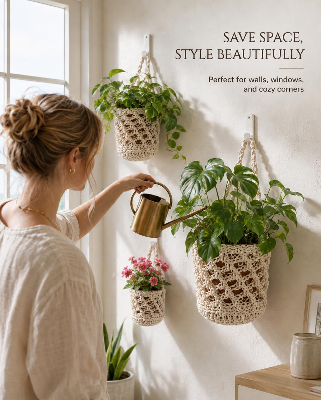 Plant Hanger Indoor, Hanging Planters for Indoor Plants 6 Pack Cotton Woven Wall Basket Set, 3 Size Macrame Plant