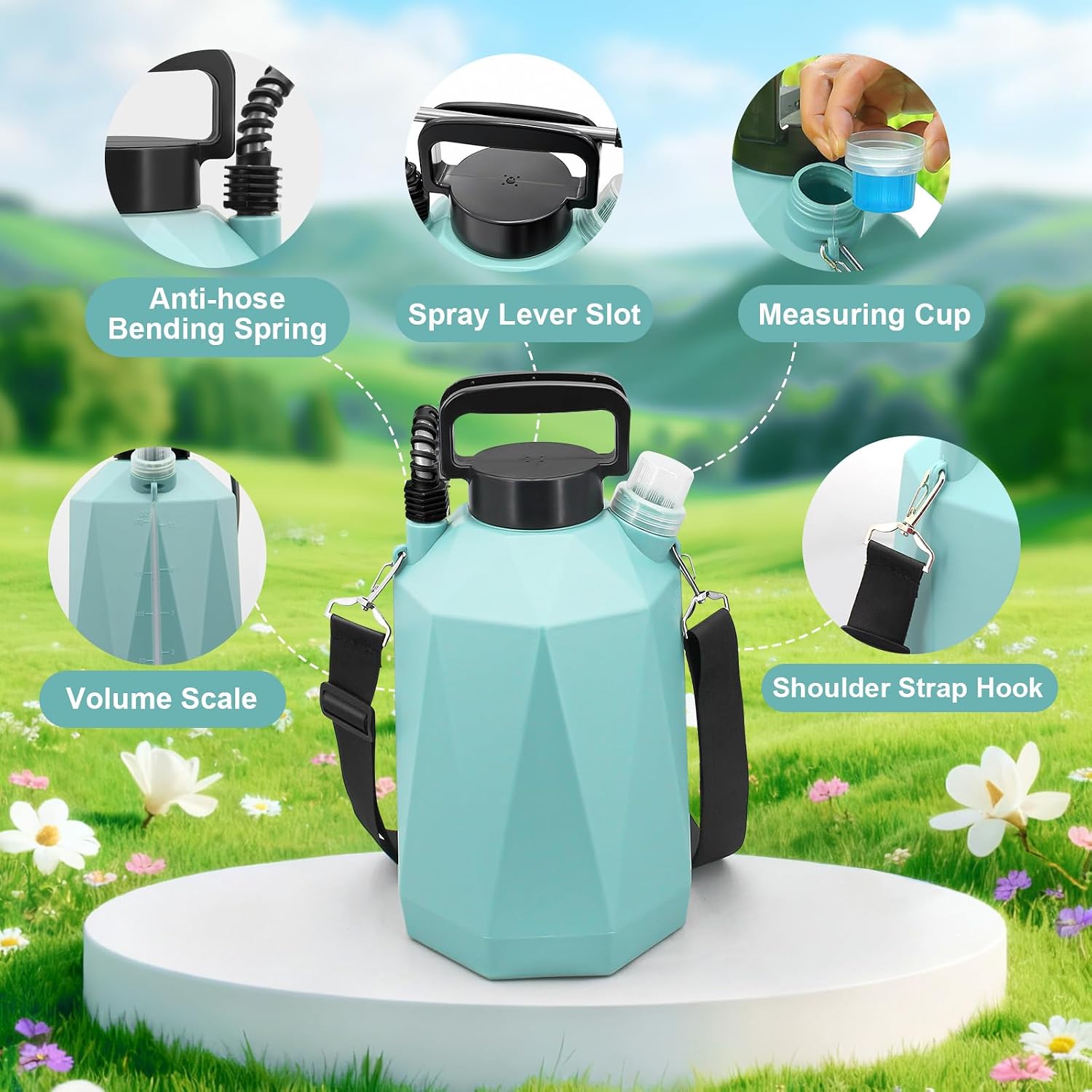 1.35 Gallon Battery Powered Sprayer, Electric Garden Sprayer with 3 Adjustable Pressures, Battery Indicator, Telescopic