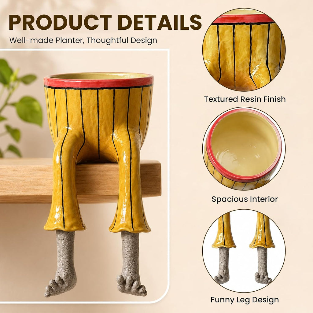 Creative Sitting Human-Shaped Flowerpots, Funny Plant Pot with Legs | Succulent Planters,Unique Resin Design，Cute