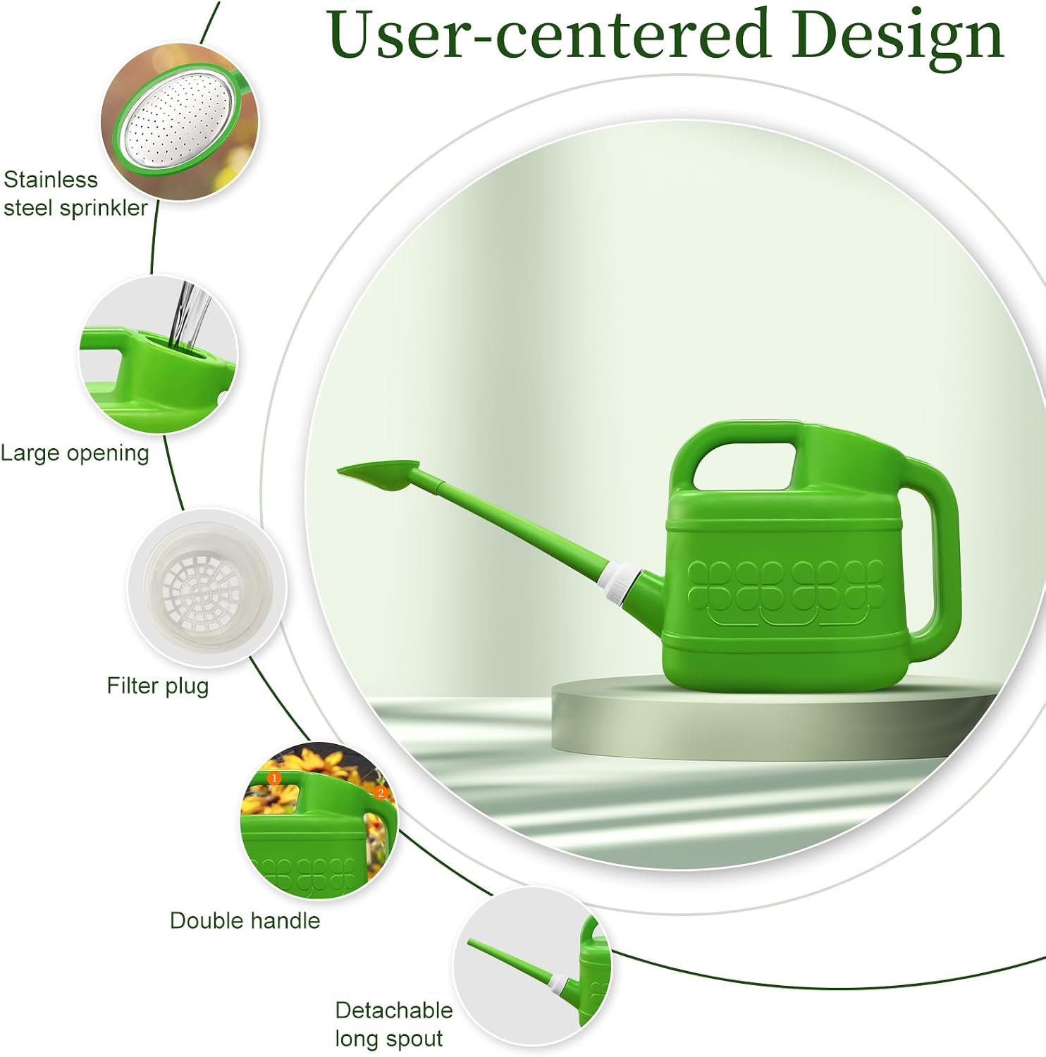 2 Gallon Watering Can, Large Garden Watering Can for Outdoor Plants | Removable Long Spout, Detachable Stainless Steel