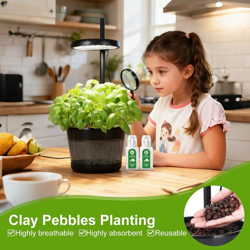 Indoor Clay Pebbles Hydroponic Gardening System with 20W LED Plant Grow Light.The Translucent hydroponic Growing System