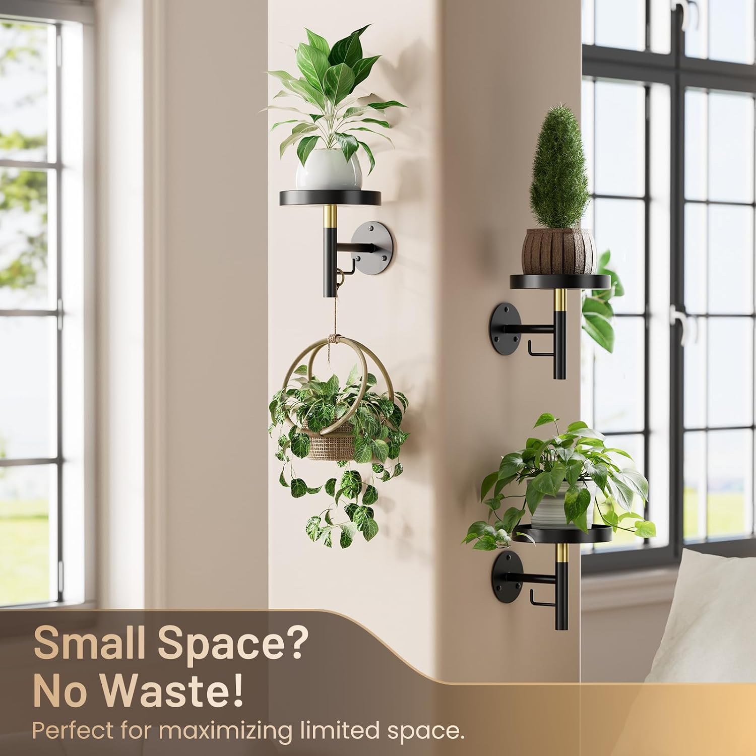 YUOROS 3 Pack Wall Plant Holder Wall Planters for Indoor Plants (Black) | Hanging Window Plant Shelves Hanger Decor