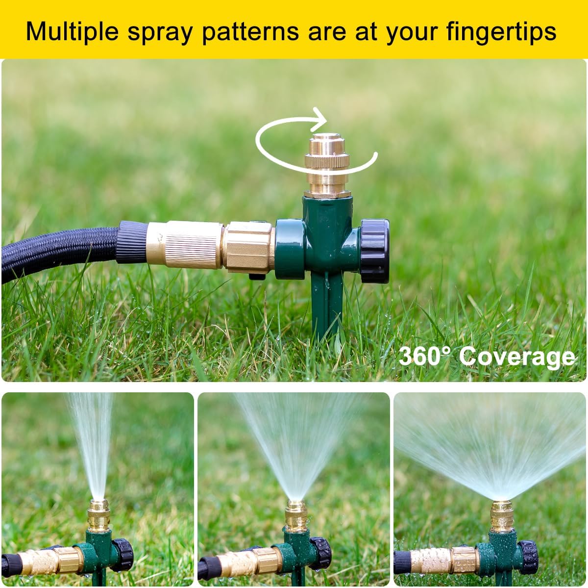 FANHAO 2 Pack Metal Lawn Sprinkler for Yard, Automatic Garden Water Sprinkler on Spike Base, Adjustable Irrigation