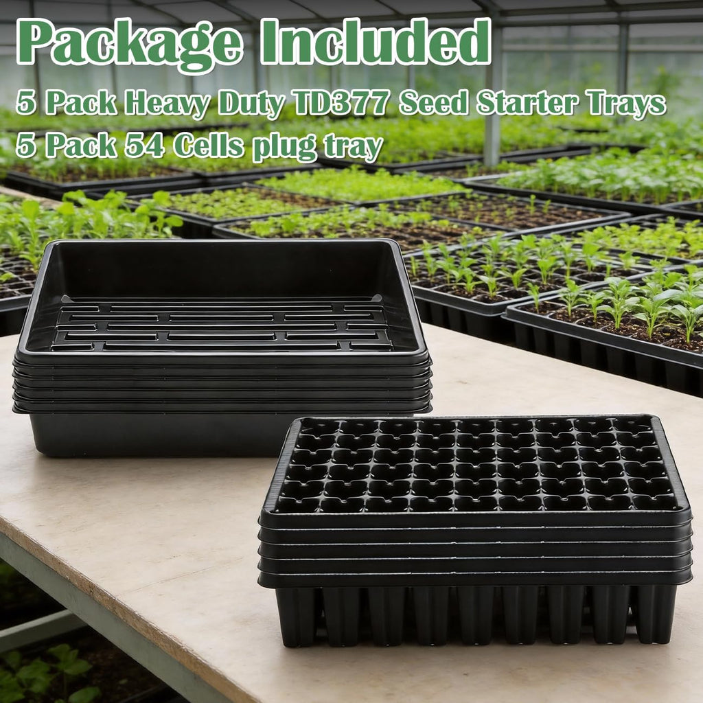 RooTrimmer 5 Pack Seedling Starter Trays No Holes and 5 Pack 54 Cell Seed Starter Trays Extra Deep 2.8" - Heavy Duty