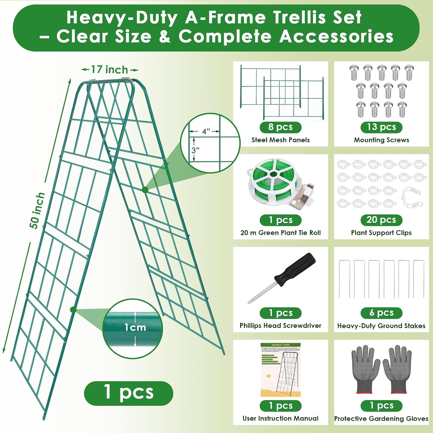 Heavy Duty Metal 50"x17" Cucumber Trellis for Raised Bed, A Frame Garden Trellis for Climbing Plants Outdoor, Plant