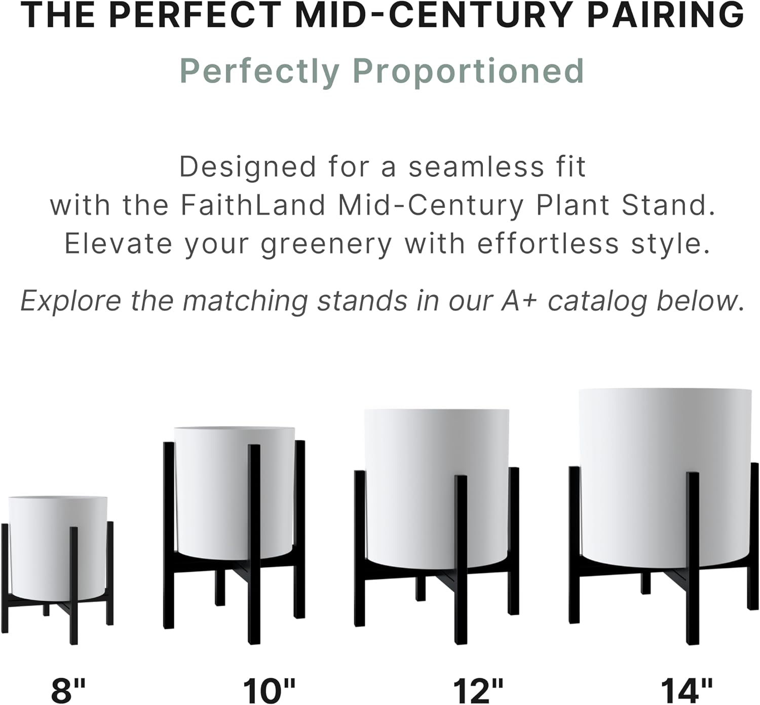 FaithLand 14 Inch Fiberstone Planter - Lightweight Modern Cylinder Plant Pot with Drainage Hole & Plug, Indoor Outdoor