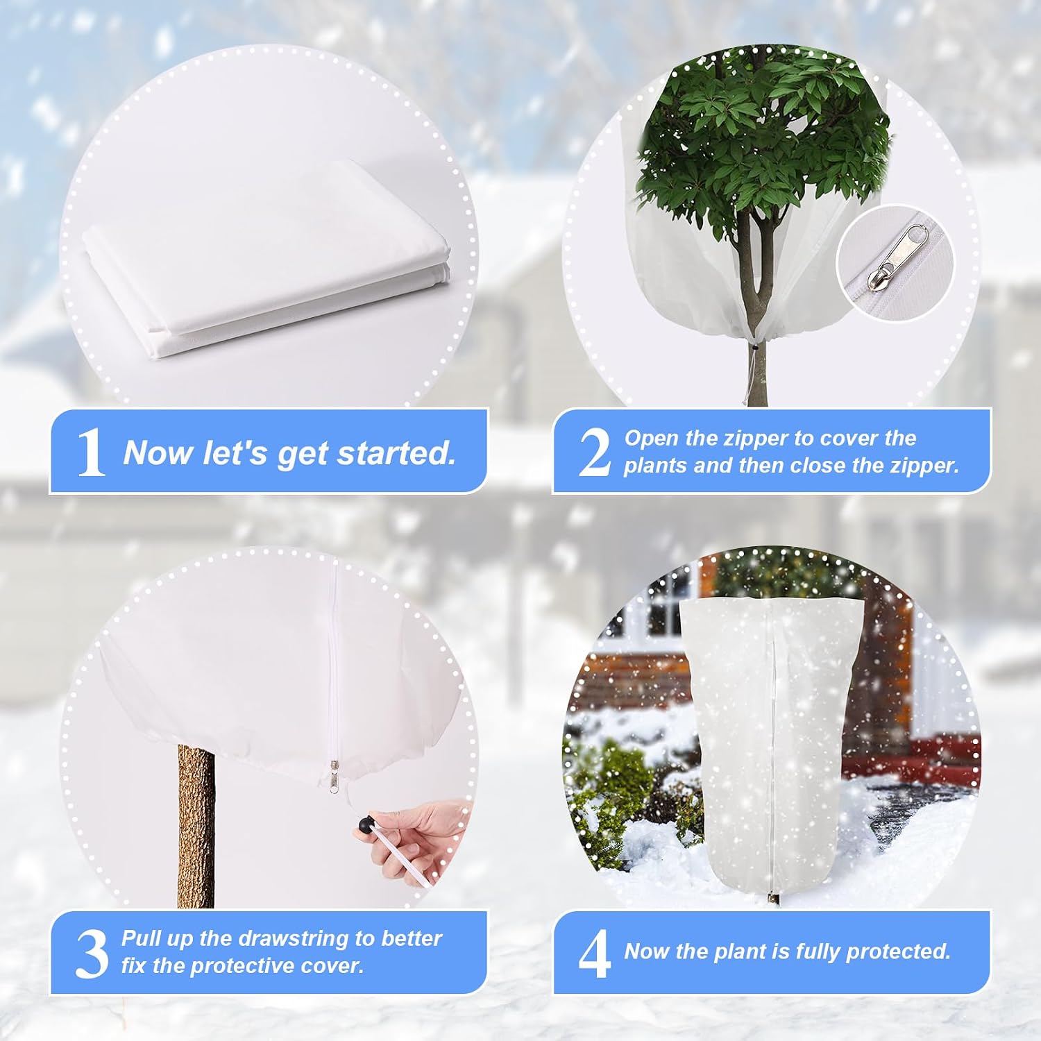 2 Pcs Winter Plant Covers Freeze Protection, Frost Cloth Blankets, 3 oz/yd² Frost Covers with Zipper Drawstring, Frost