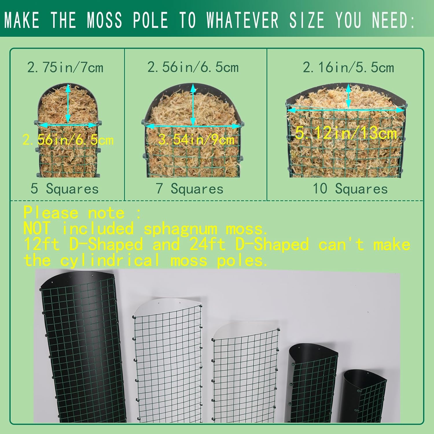 Metal Moss Poles for Climbing Plants, D-Shape Sphagnum Moss Pole Monstera Plant Support for Climbing Plants, DIY Plant
