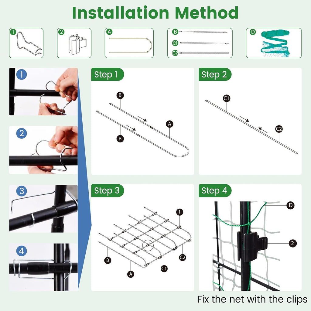 71" x 71" Cucumber Trellis for Raised Bed, Garden Arch Trellis Metal Plant Support Frame with Netting, Sure-Clips &