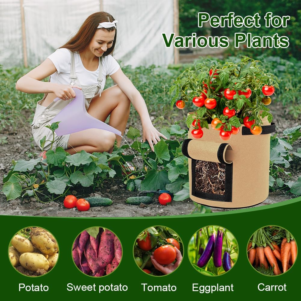 9 Pack 10 Gallon Potato Grow Bags, Colorful Garden Planting Bag | Nonwoven Fabric Growing Bags with Durable Handle and