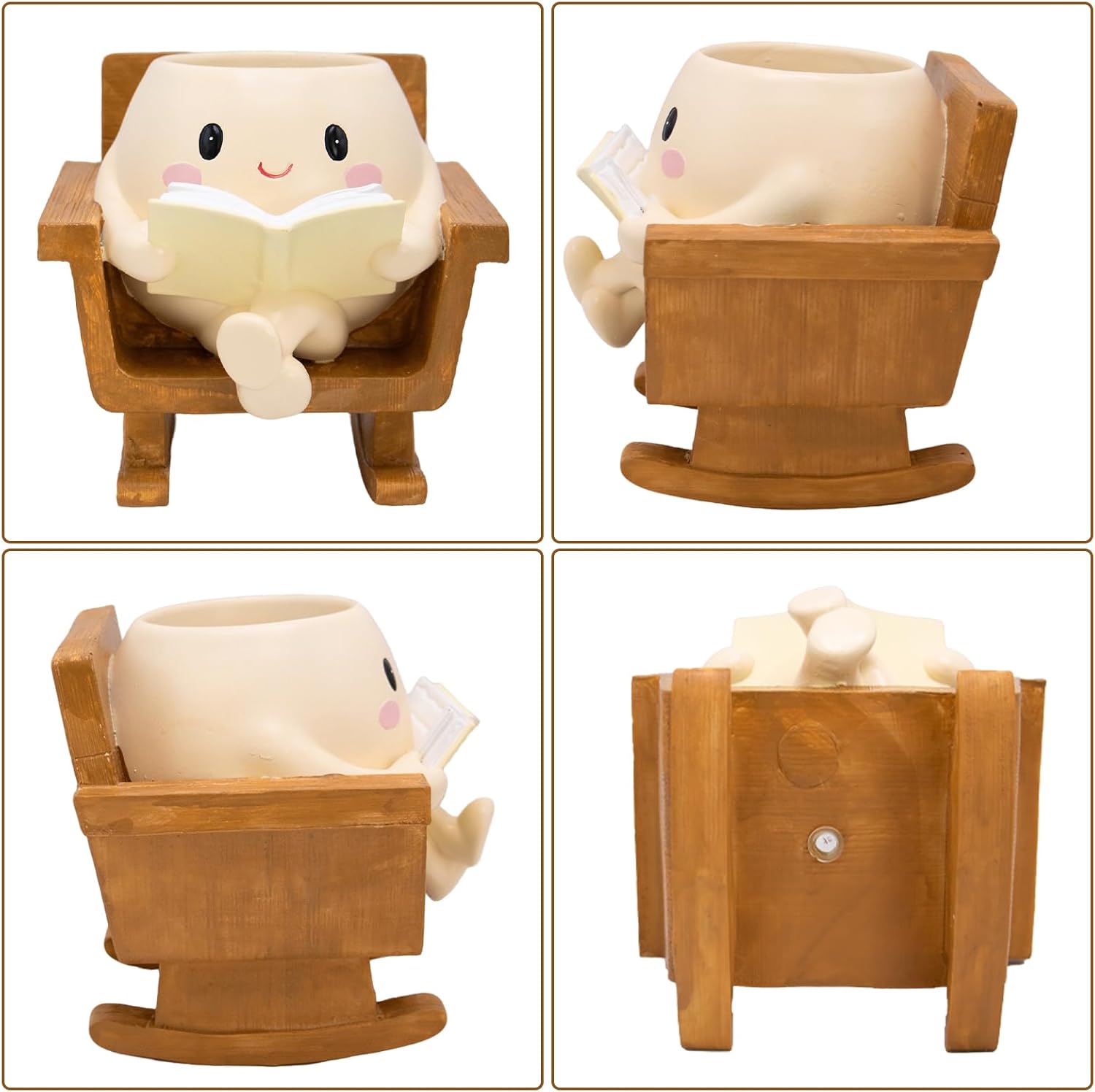 Cute Rocking Chair Smiley Face Planter Pot for Indoor Outdoor | Unique Book Garden Plant Pots with Drainage, Funny