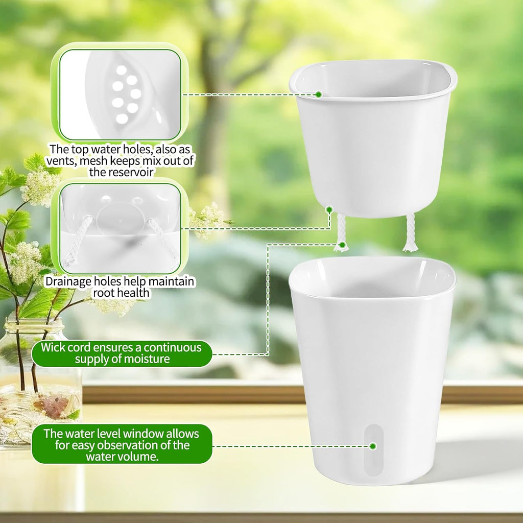 10 Sets 4" Self Watering Pots for Indoor Plants, Plastic Self Watering Planter Pots with Visual Water Level Clear Inner