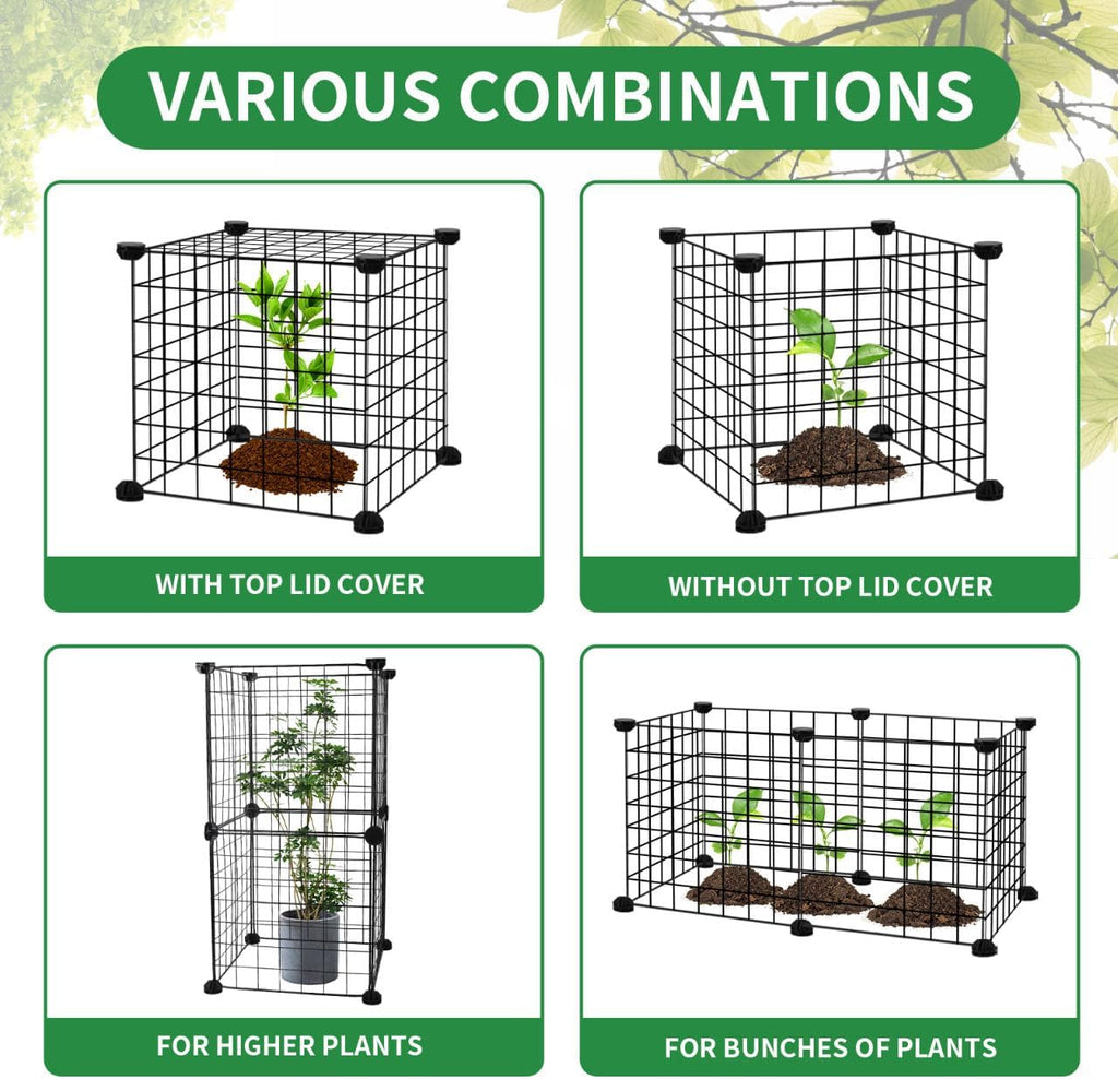 DYAUS 4 Packs Plant Protectors from Animals, Plant Cages for Outdoor Plants, 20Pcs 12"x12" Metal Plant Covers from
