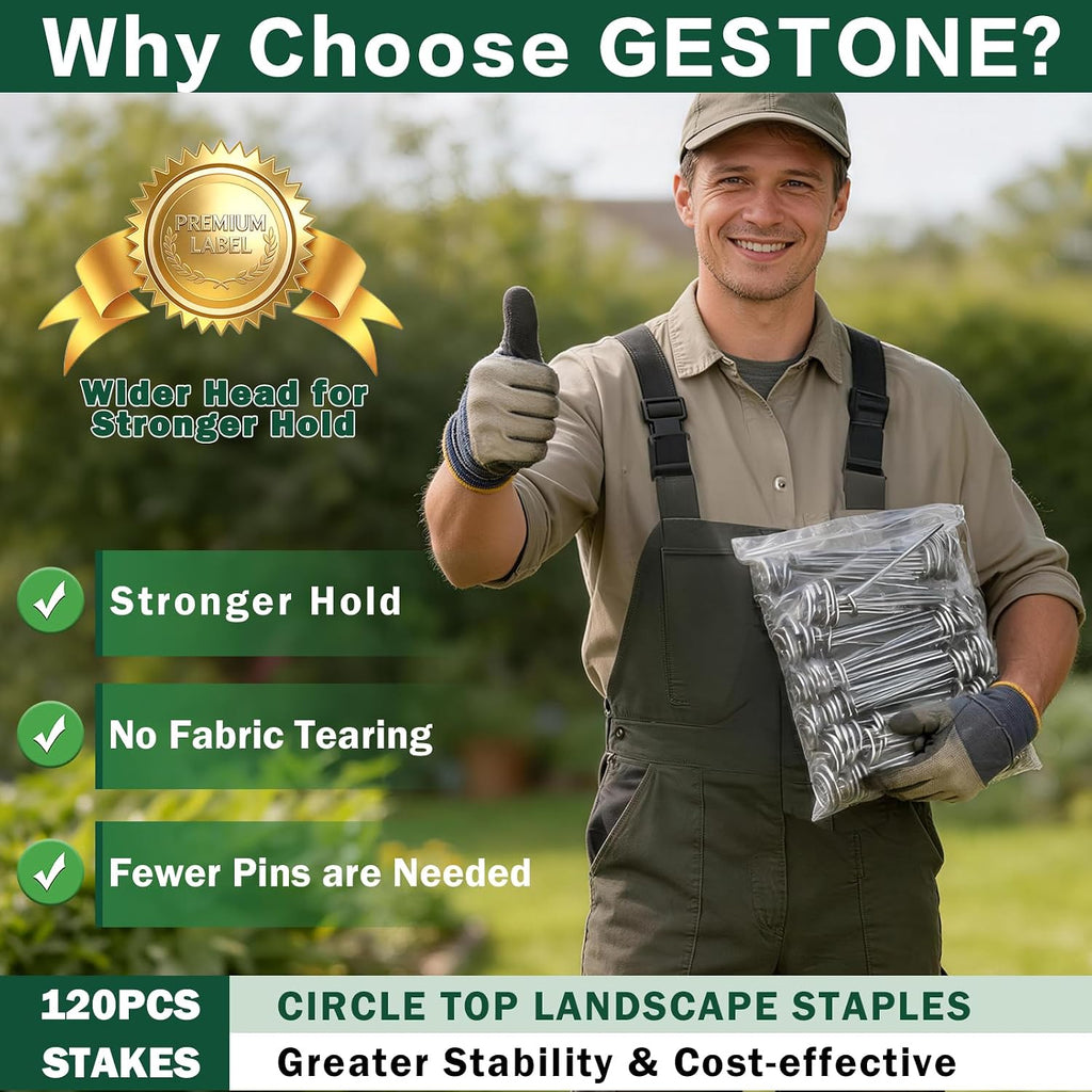 Landscape Staples Pins 120 Pack, 8 Gauge 6 Inch Heavy Duty Galvanized Weed Barrier Pins, Circle Top Garden Stakes with