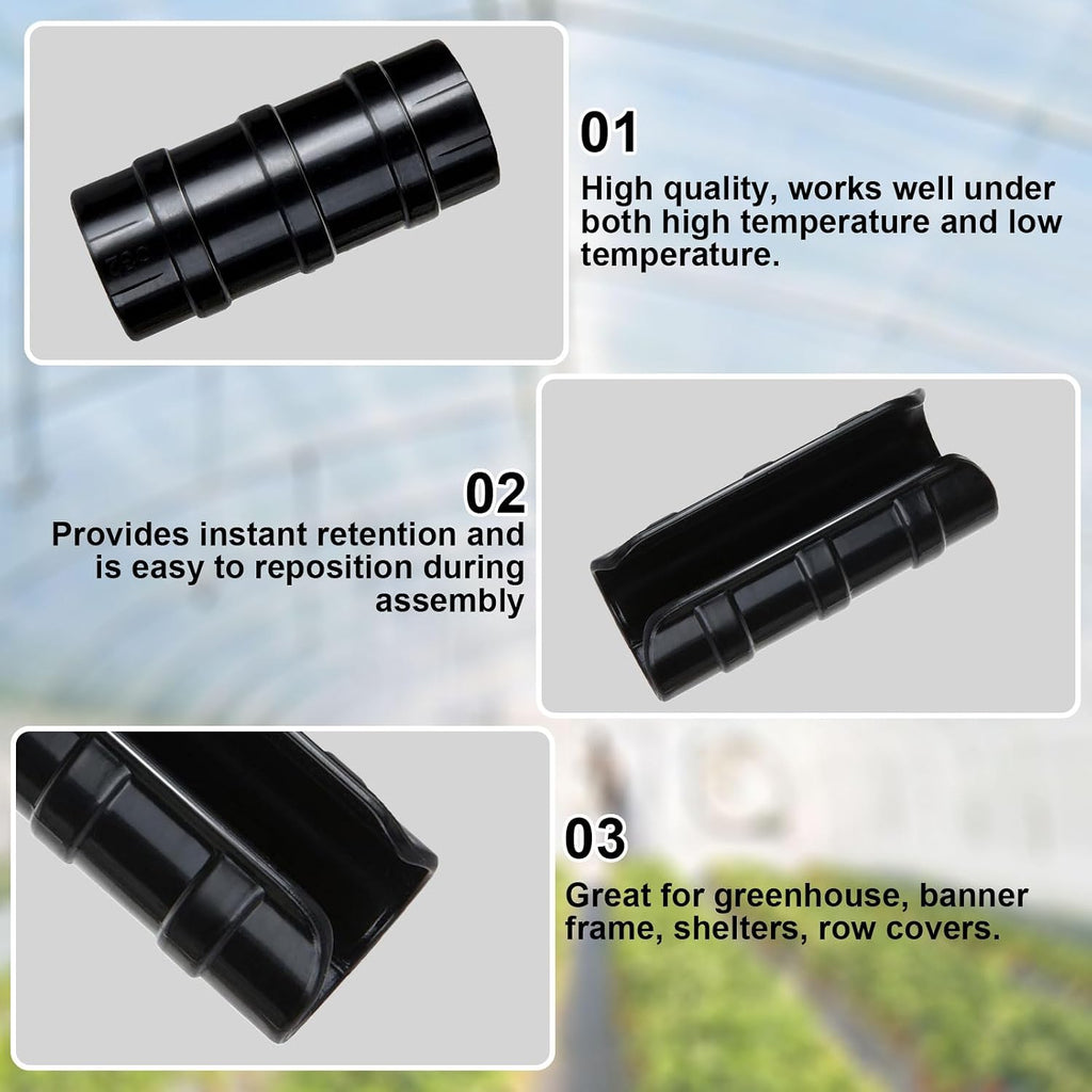 80PCS 3/4 inch Greenhouse Clips Black Greenhouse Clamps | Plastic Clamps Garden Buildings Tube Clips for PVC Pipe