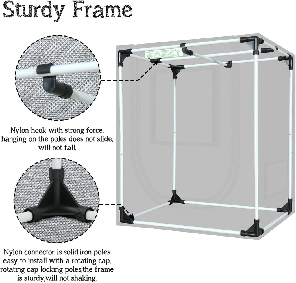 zazzy 2'x2' Grow Tent 24"x24"x36" Hydroponic Mylar Growing Tent | Reflective Garden Grow Dark Room with Observation