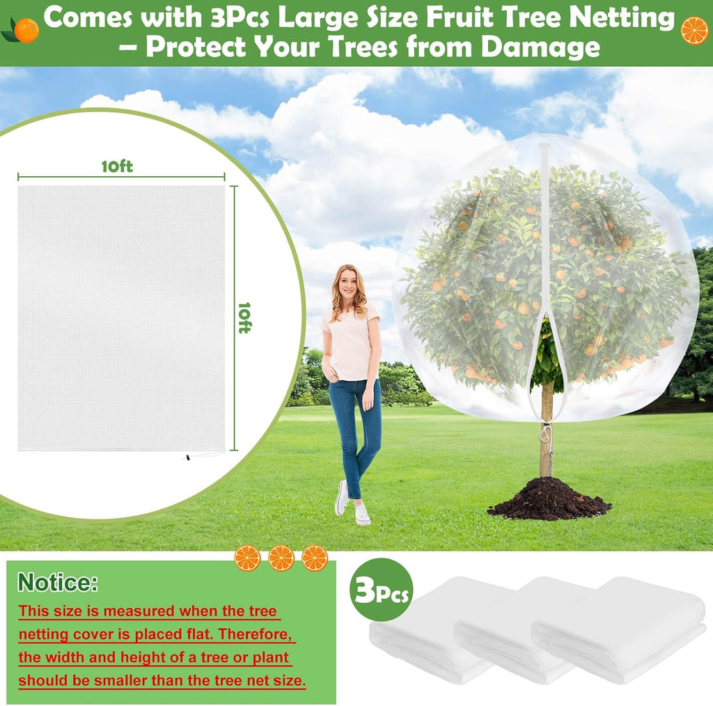 10x10 FT Fruit Trees Netting,3Pcs Large Tree Nets for Fruit Trees | Plant Garden Insect Bird Netting with Zipper, Pest