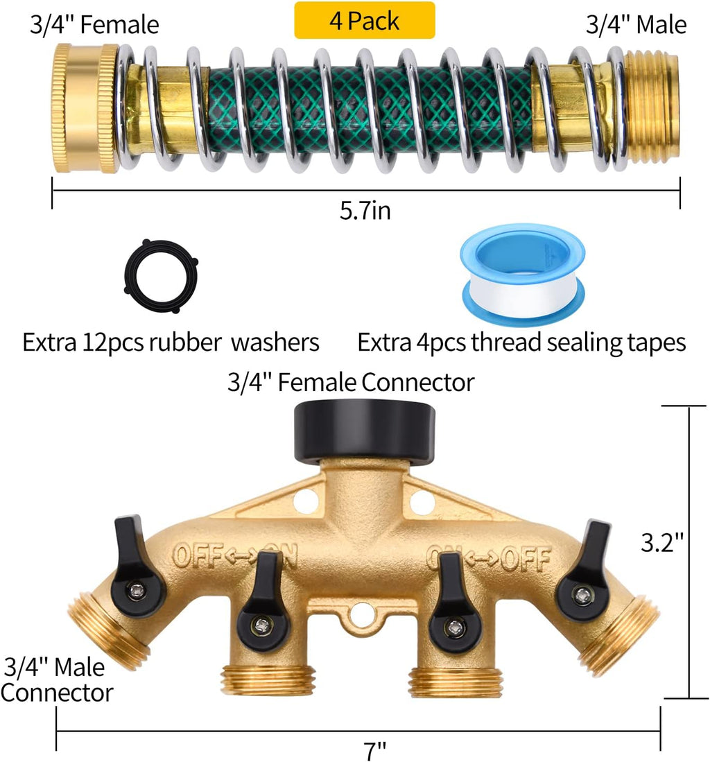 4 Way Hose Splitter with 4pcs Garden Hose Extension Adapter | for Garden