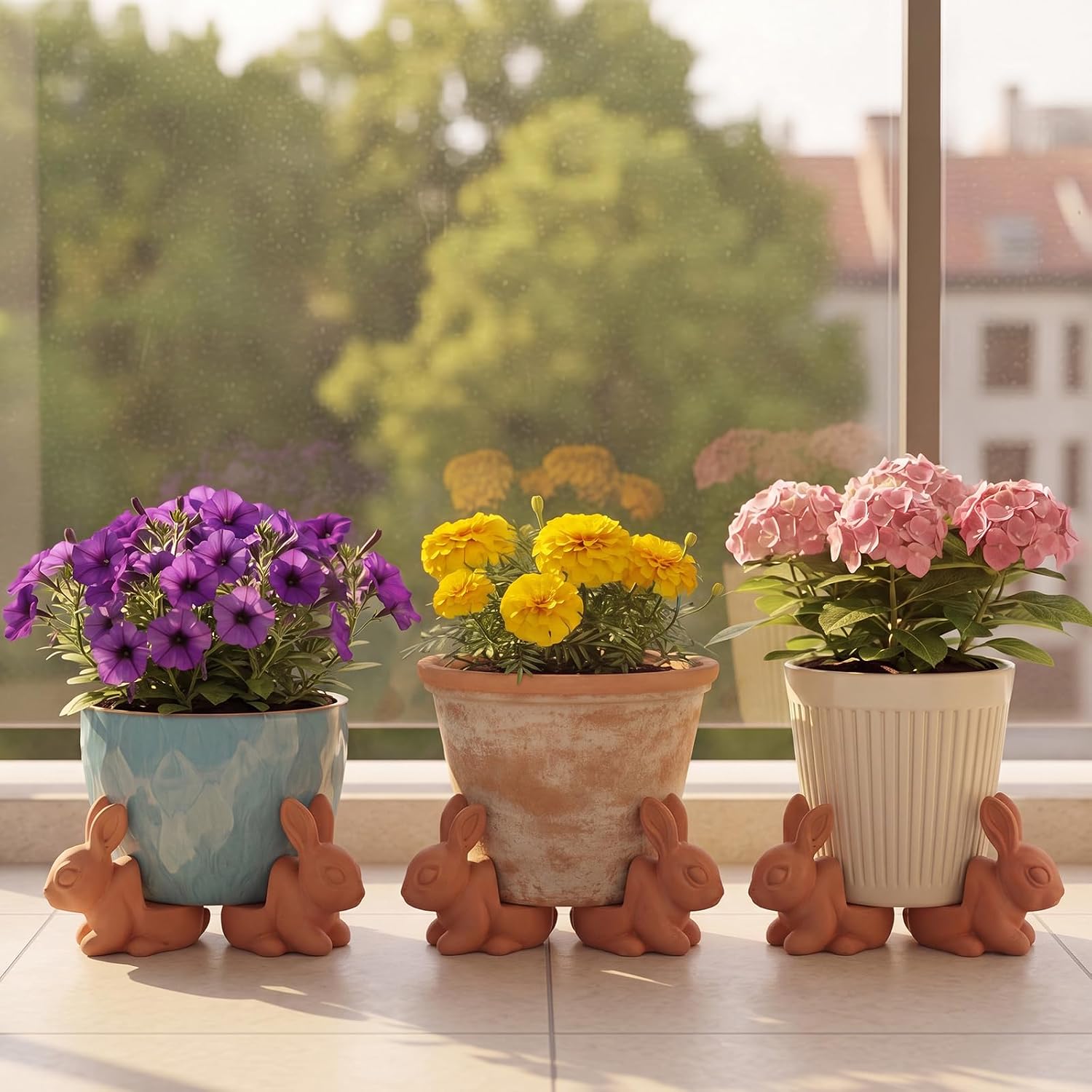 LemonRoad 12 Set Rabbit Pot Feet for Outdoor Planters, Terra Cotta Cement | 2" H, Animal Plant Pot Risers for 14"-20"