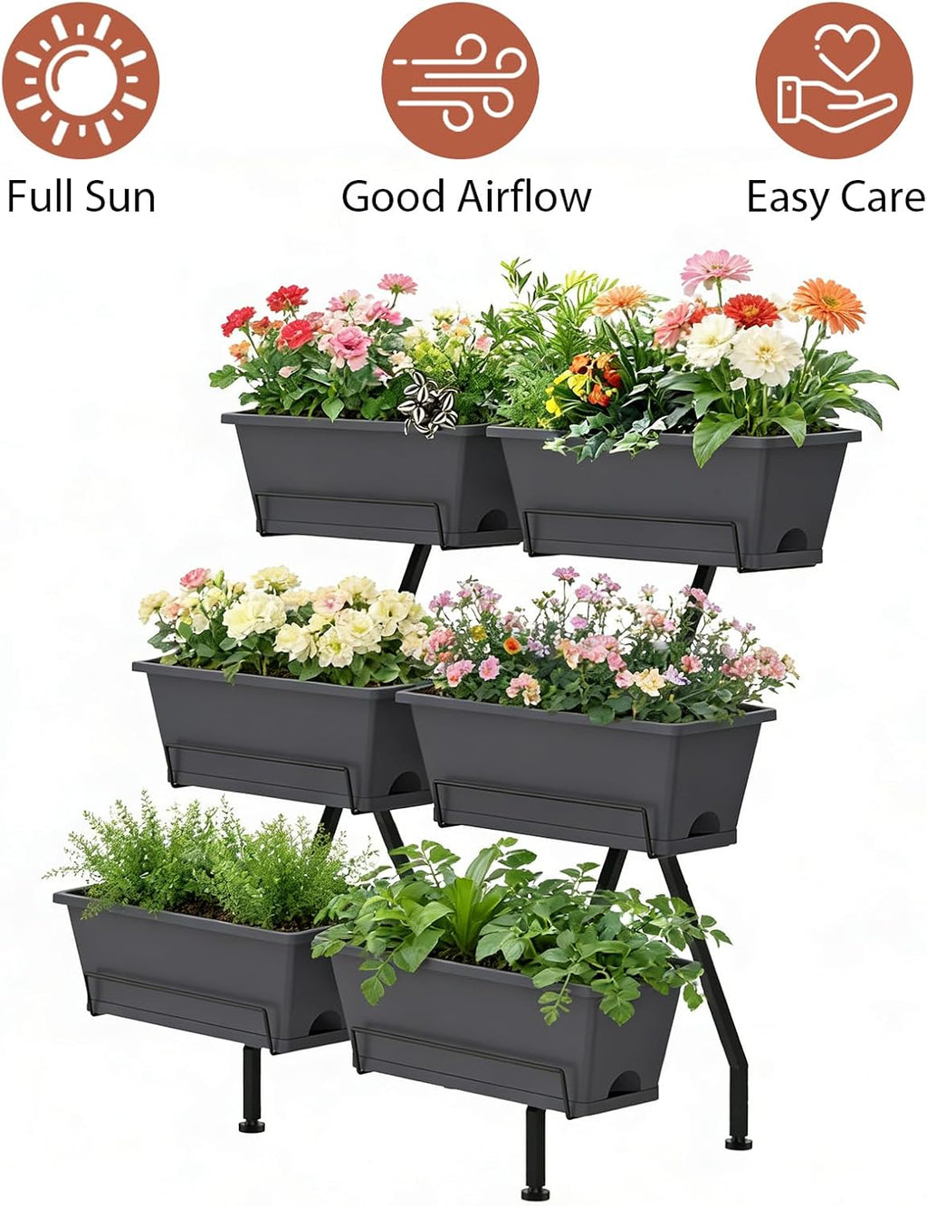 ETELI Vertical Raised Garden Bed 3 Tier Garden Planter Indoor Outdoor Herb Planter with 6 Removable Boxes Standing