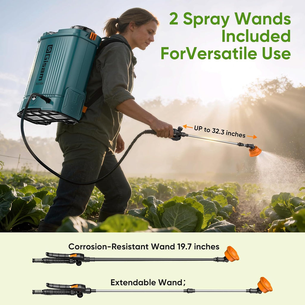 Gisam 5.3 Gal Battery Powered Backpack Sprayer-2 Batteries,Water Markings | 120PSI Adjustable Pressure,Telescopic Wand