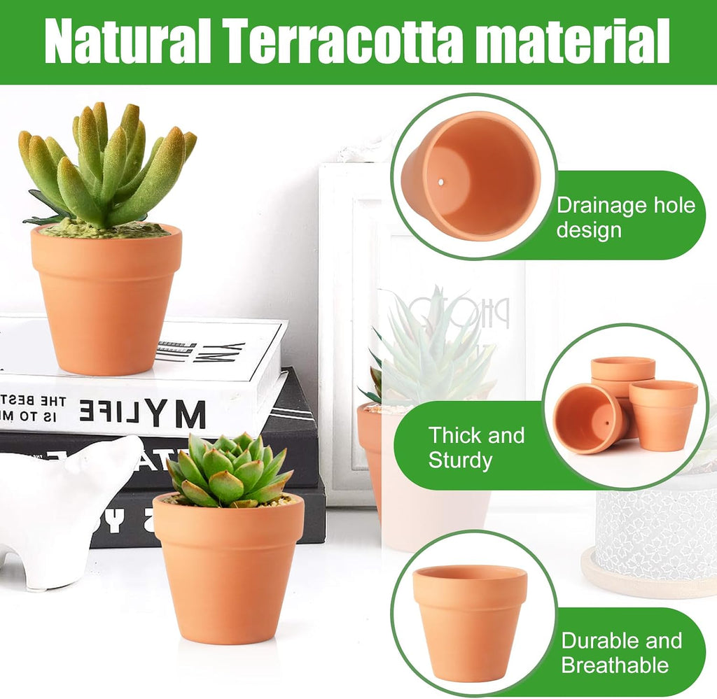 Baxrou Terra Cotta Pots, 24 Pack 3.15 Inch Mini Clay Pot with Drainage Holes,Cactus Flower Nursery Terracotta Pots for