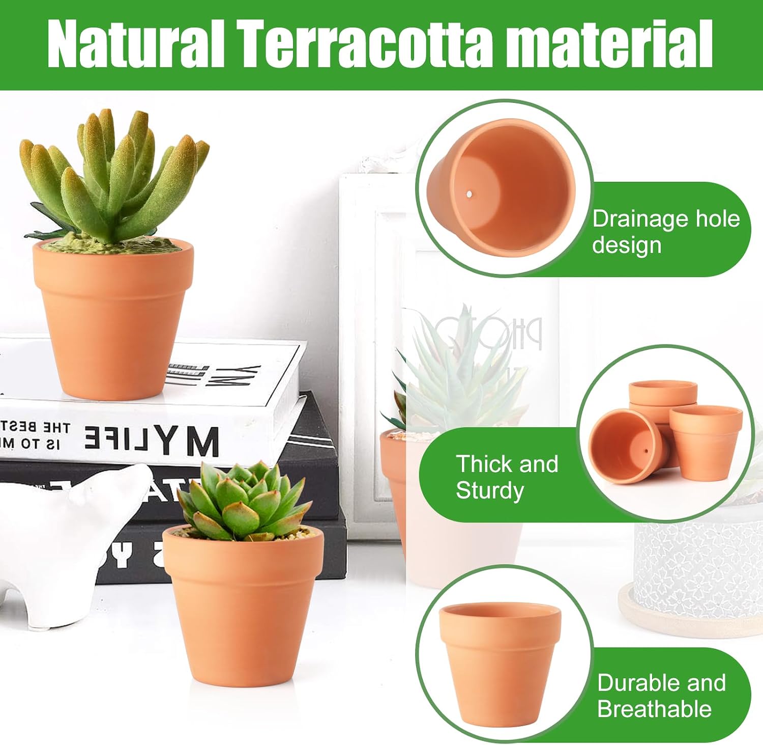 Baxrou Terra Cotta Pots, 24 Pack 3.15 Inch Mini Clay Pot with Drainage Holes,Cactus Flower Nursery Terracotta Pots for