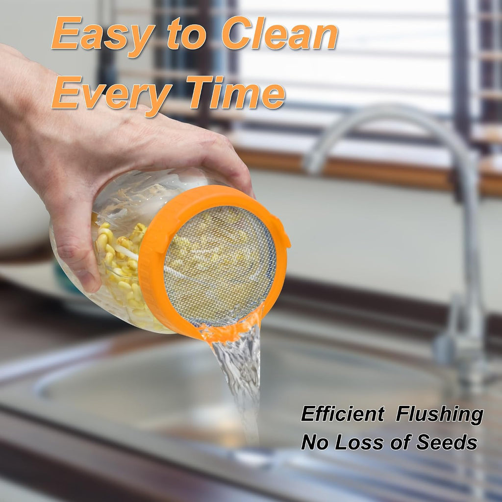 Lulonpon Sprouting Kit, 4 Sprouting Jar Kits, Wide Mouth Quart Mason Jars with Stainless Steel Screen Sprout