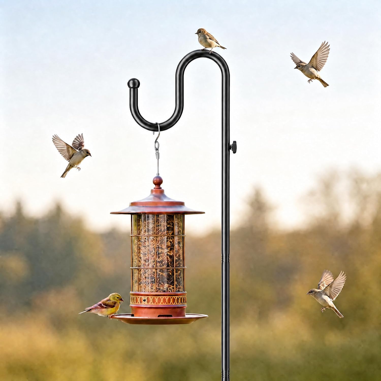 74" Shepherds Hook Stand: Hanging Bird Feeders, Wind Chimes, Plants | Heavy Duty, Free Standing, Adjustable Pole Holder
