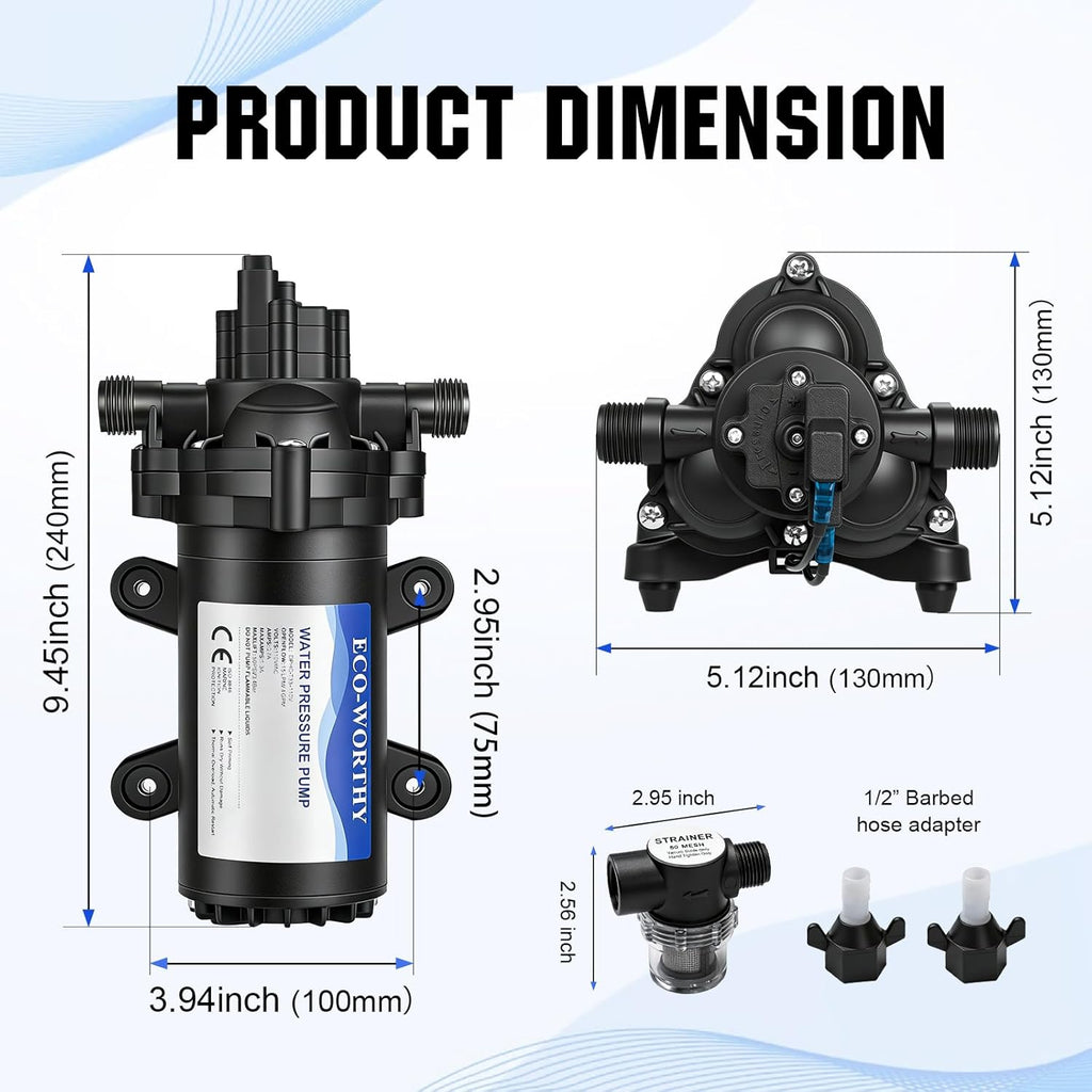 ECO-WORTHY 33-Series Industrial Water Pressure Pump 110V AC 4.0GPM 50PSI RV Fresh Water Diaphragm Pump include Garden