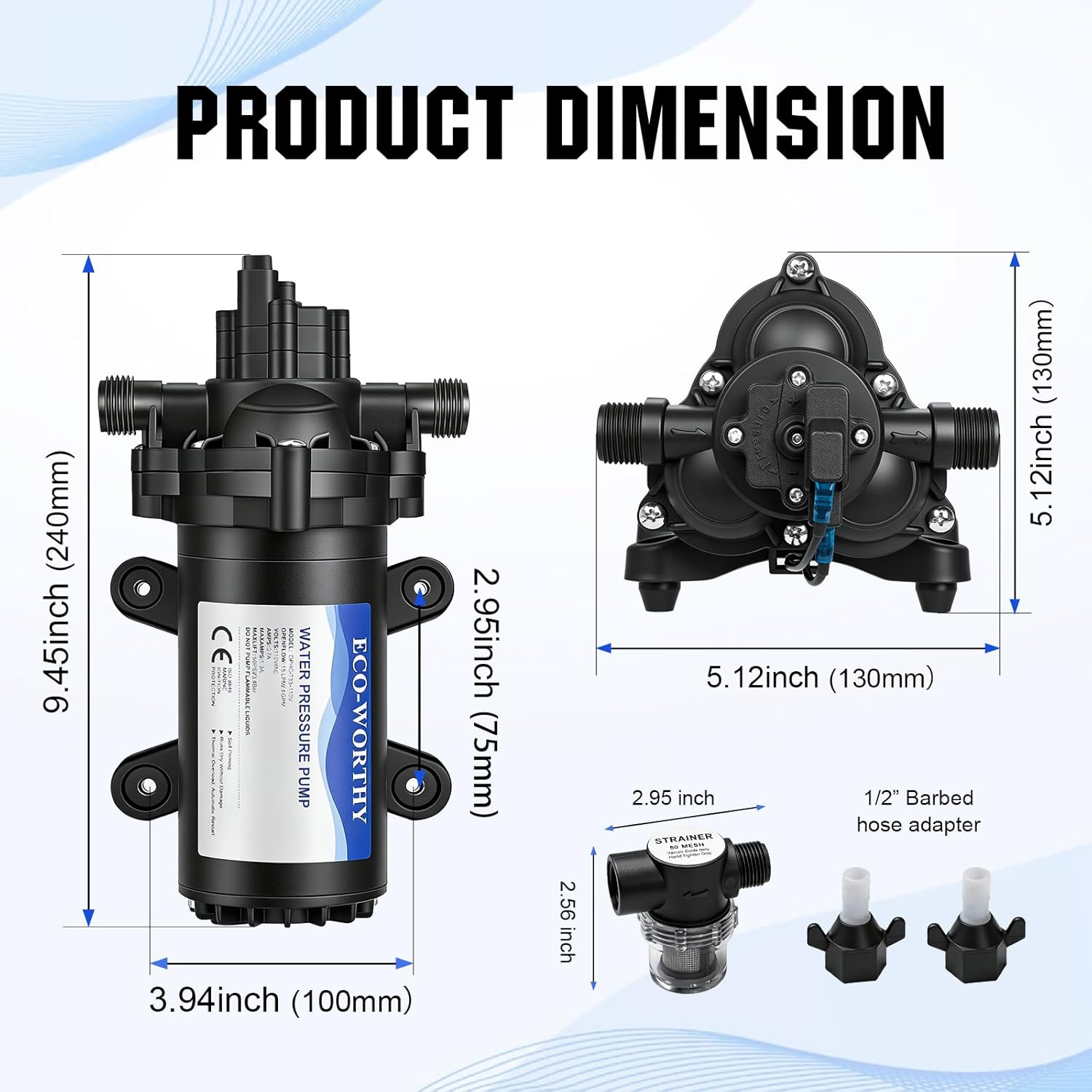 ECO-WORTHY 33-Series Industrial Water Pressure Pump 110V AC 4.0GPM 50PSI RV Fresh Water Diaphragm Pump include Garden