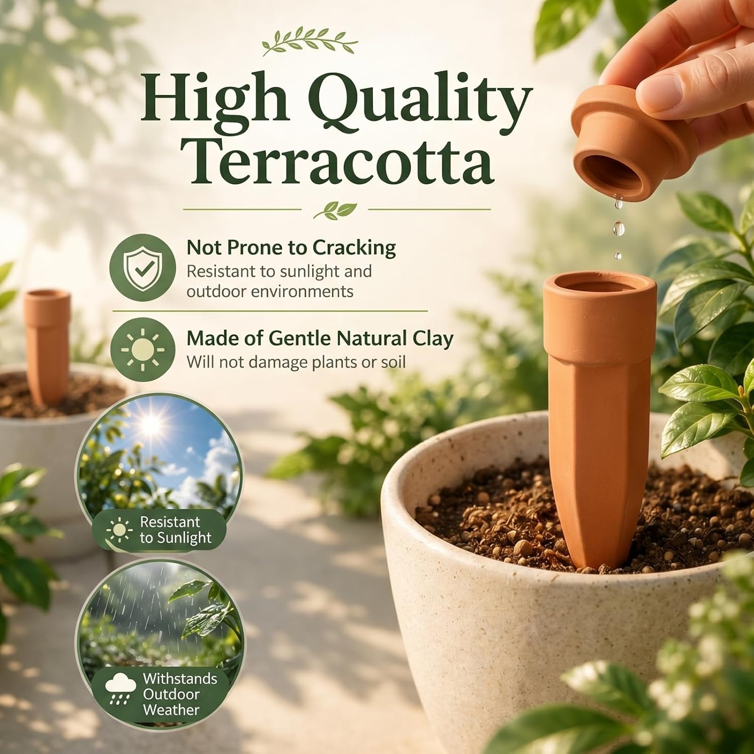 Honeydak 6pcs Medium Terracotta Watering Spikes with Lids 5'' Automatic Plant Waterer Self Watering Stake Planter