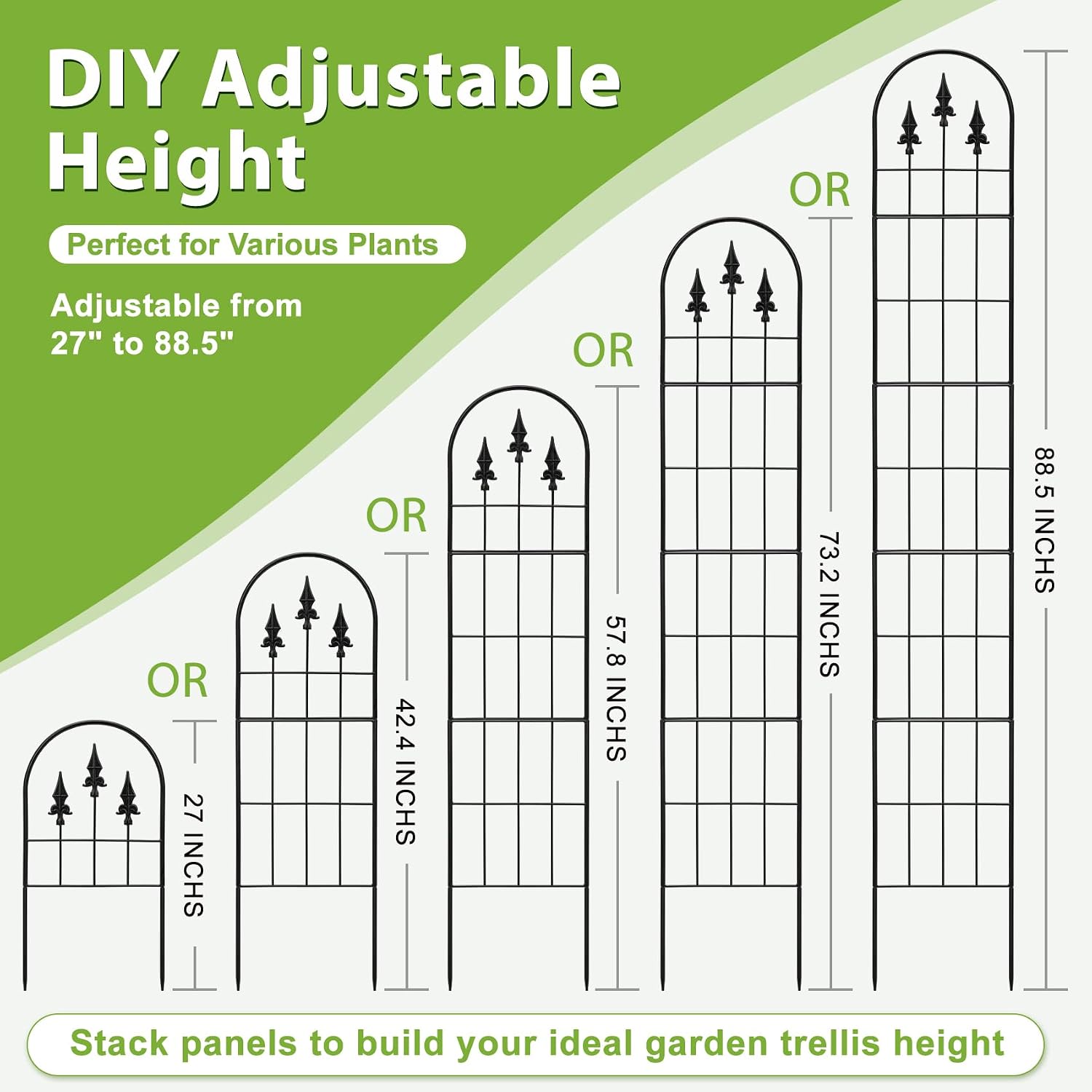 2 Pack 57.8" H x13 W Garden Trellis for Climbing Plants Outdoor, Rustproof Arched Metal Rose Trellis for Outdoor Indoor