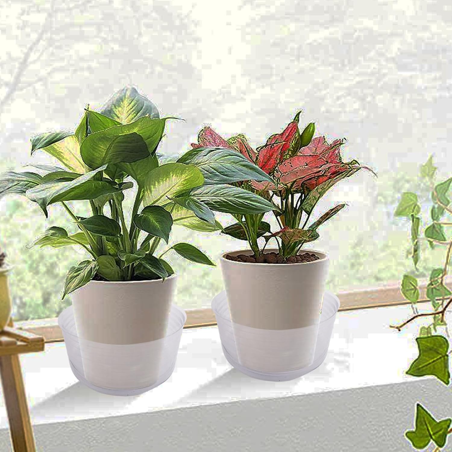 18 Pcs Clear Plastic Plant Saucers for Flower Pots(6, 8, 10 Inch) | Clear Deep Drip Trays, Thickened Saucers for Pots
