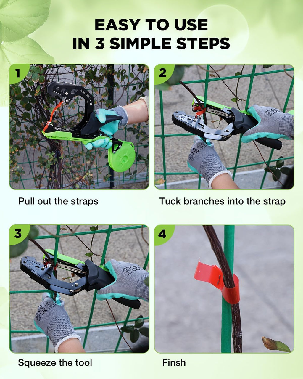 WORKPRO Plant Tying Machine with Gloves & 20 Rolls of Tape & 10,000 Staples | Lightweight Tape Gun for Tying Vines and