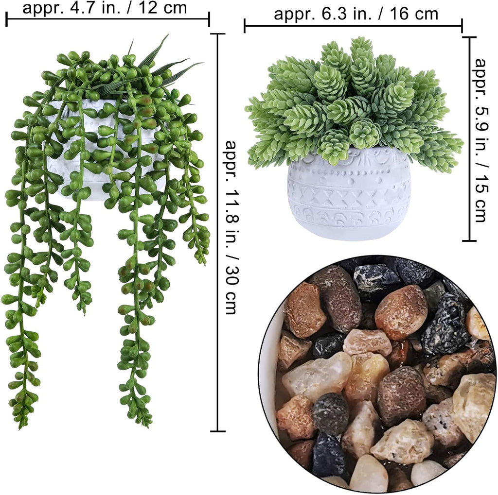 Winlyn 3 Pcs Assorted Small Potted Succulent Plants Artificial Aloe Hanging Succulent in White Geometric Concrete