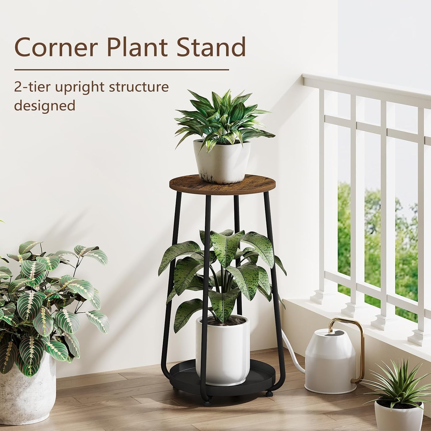 YINMIT Plant Stand Indoor Outdoor, 2 Tier Plant Stands, Flower Pot Holder | Small Plant Stand with Adjustable Feet