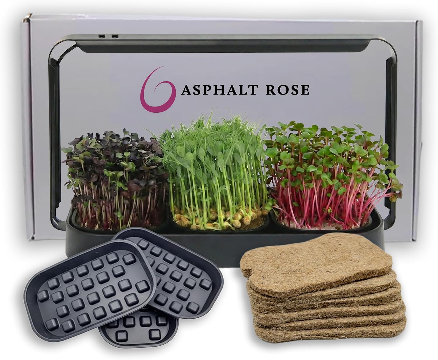 Microgreens Growing Kit Indoor, Micro Greens Indoor Herb Garden Kit with LED Light, 3 Microgreens Growing Trays, 6 Jute