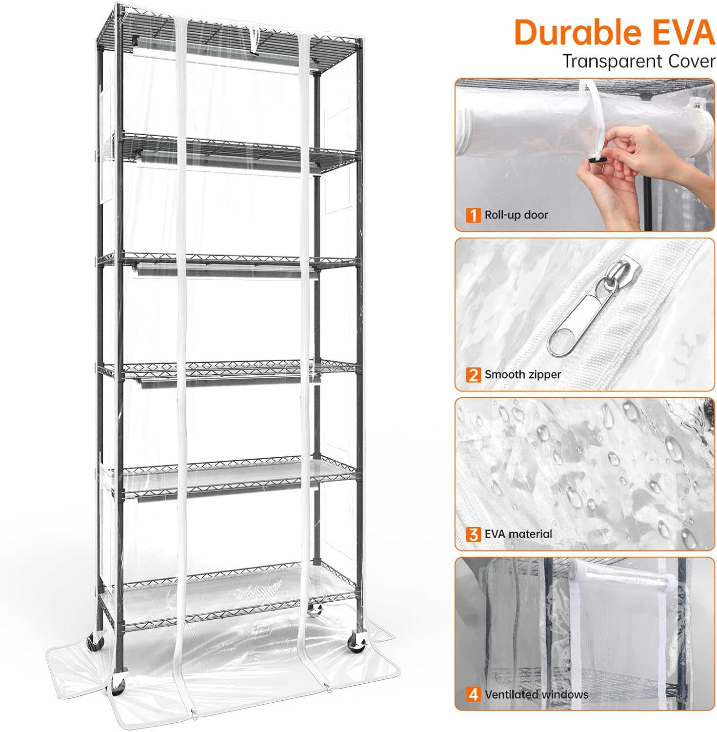 6-Tier Indoor Greenhouse with Grow Light, 29.5x13.8x71in | Indoor Greenhouse, 5-Pack Full Spectrum Plant Lights, 150W