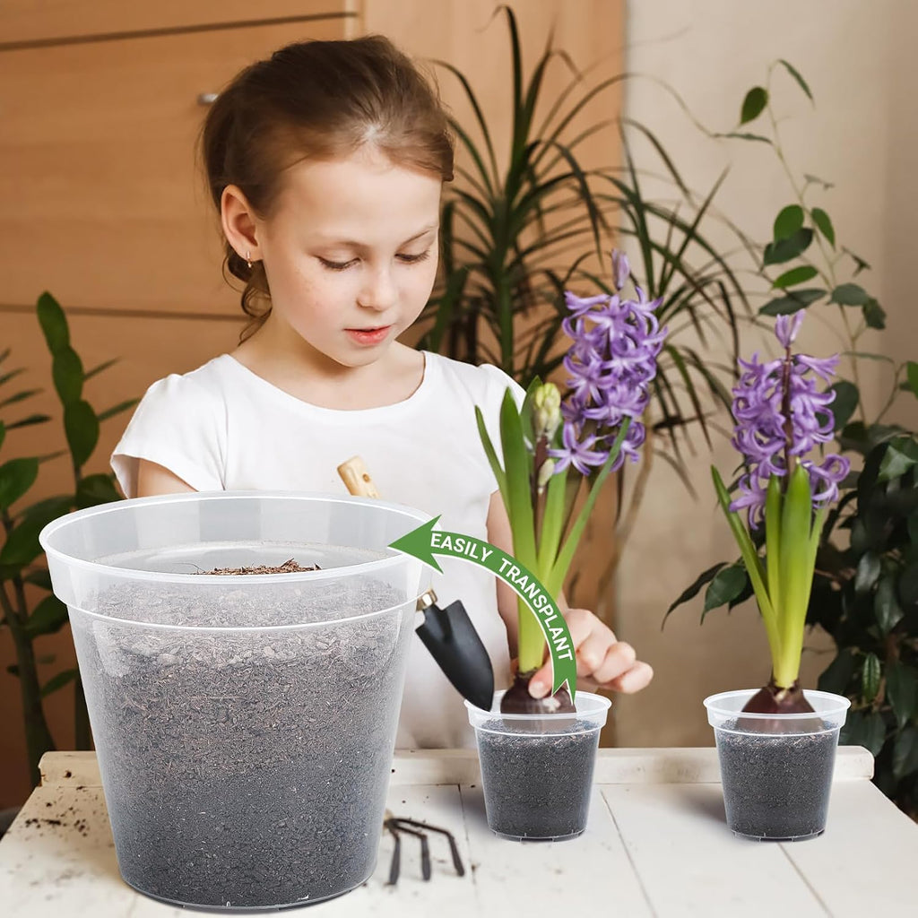 GREANER 4/5/6/7/8/9 Inch Reinforced Clear Nursery Pots, Transparent Variety Pack Plastic Nursery Pots, 30 Packs Seed
