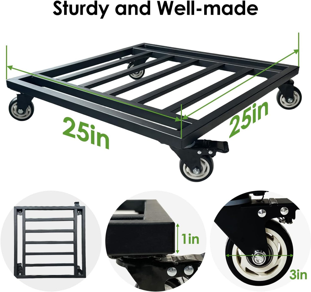 25" Plant Caddy with Wheels Heavy Duty,800Lbs Large Metal Plant Dolly,Rolling Square Plant Stand with Industrial