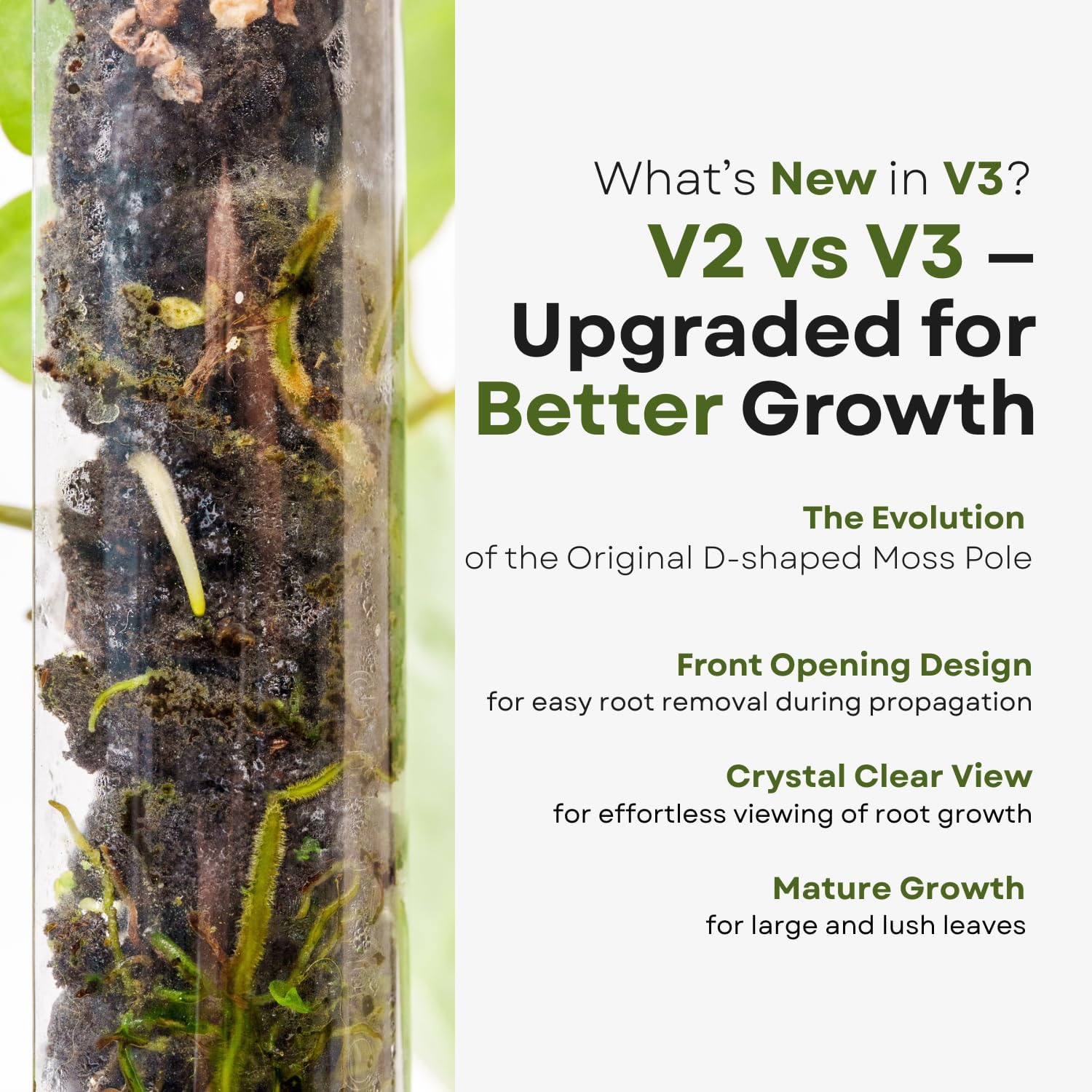 V3 GrowPole Small 10 Pcs - Front Opening Plastic Moss Poles for Climbing Plants, D-Shaped Moss Pole for Monstera Plant