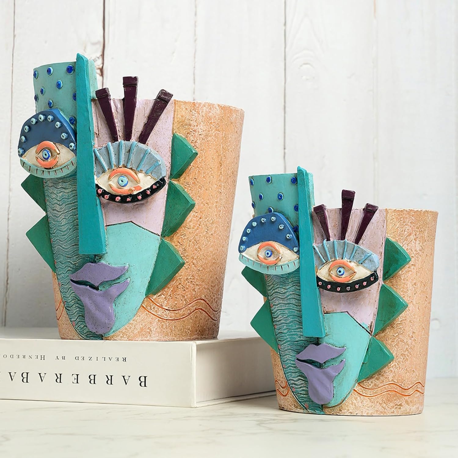 Picasso Abstract Face Planter Pot, Vase Style Flower Pot (Small) | Handcrafted Resin, Drainage Holes, Great for Indoor