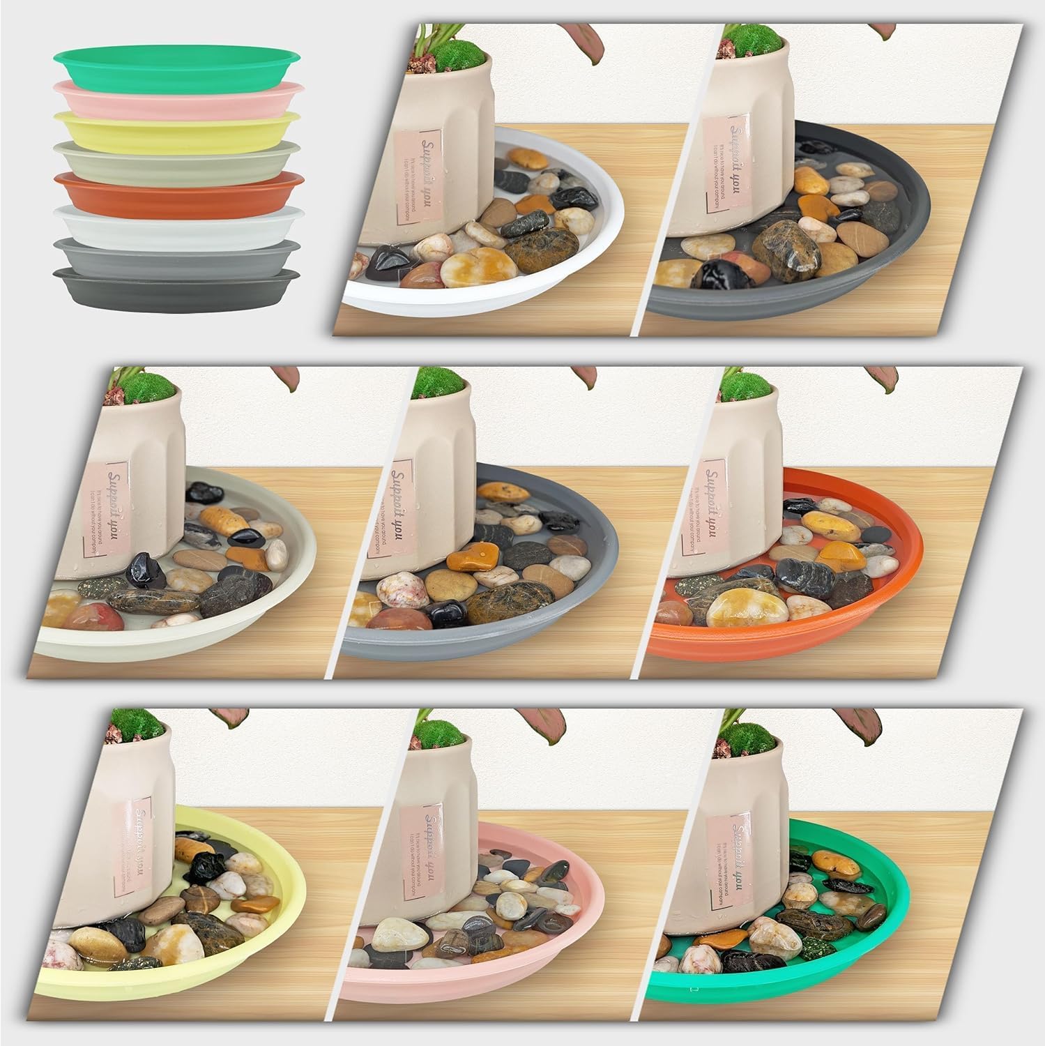 3Pcs Plant Saucer Tray, Heavy Duty Plastic Plant Drip Trays for Indoors and Outdoors, 6 8 10 12 14 16 inch Sizes