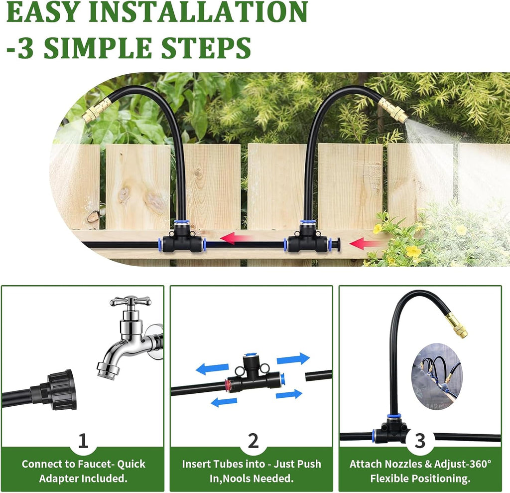 100Ft 1/4” Drip Irrigation System – Drip Irrigation Kit & Garden Watering Kit with 16 Pcs 360° Adjustable Copper