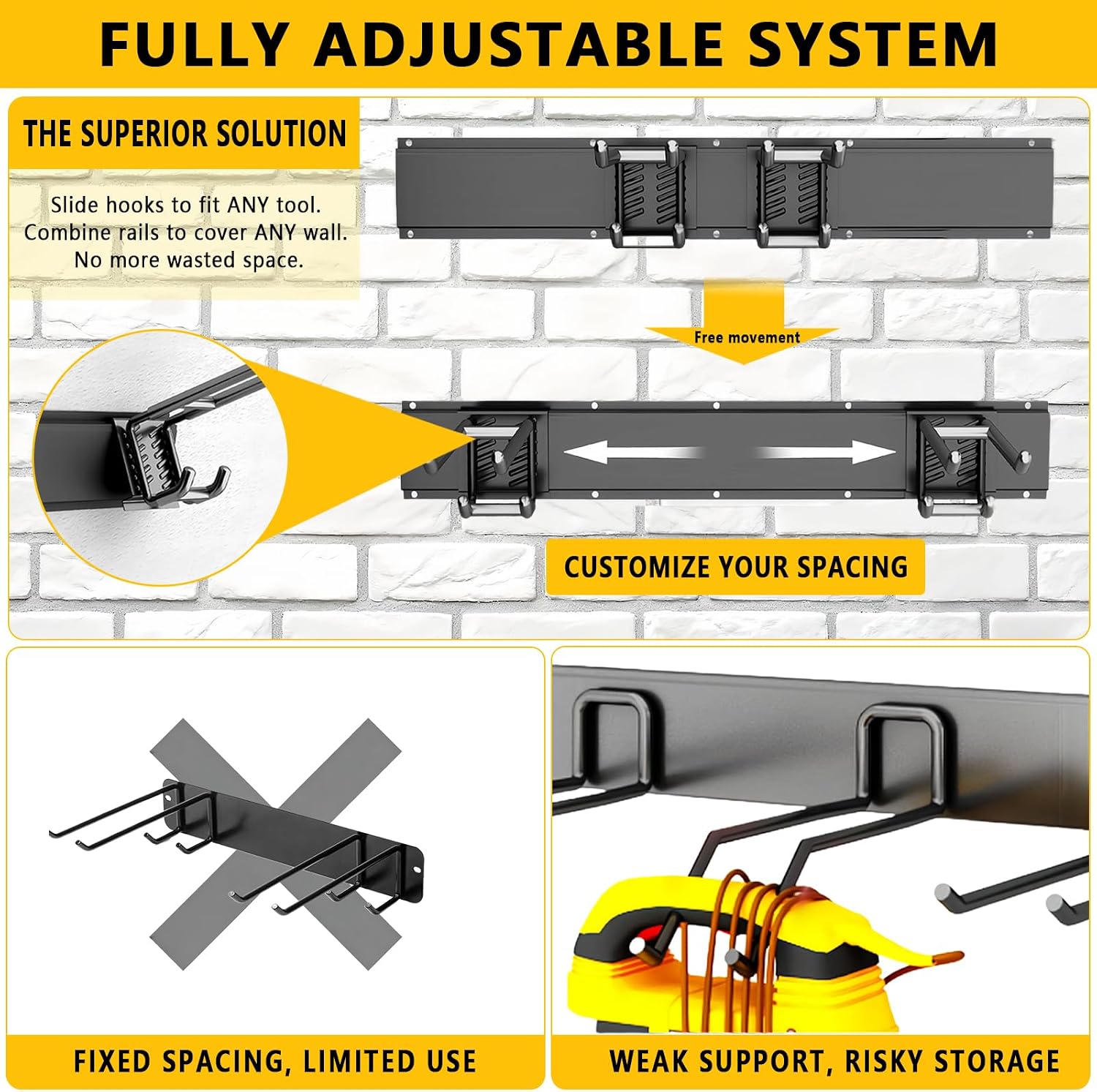 Garage Tool Organizer Wall Mount, 48inch Heavy-Duty Garage Storage System and Garden Tool Organizer with 6 Adjustable