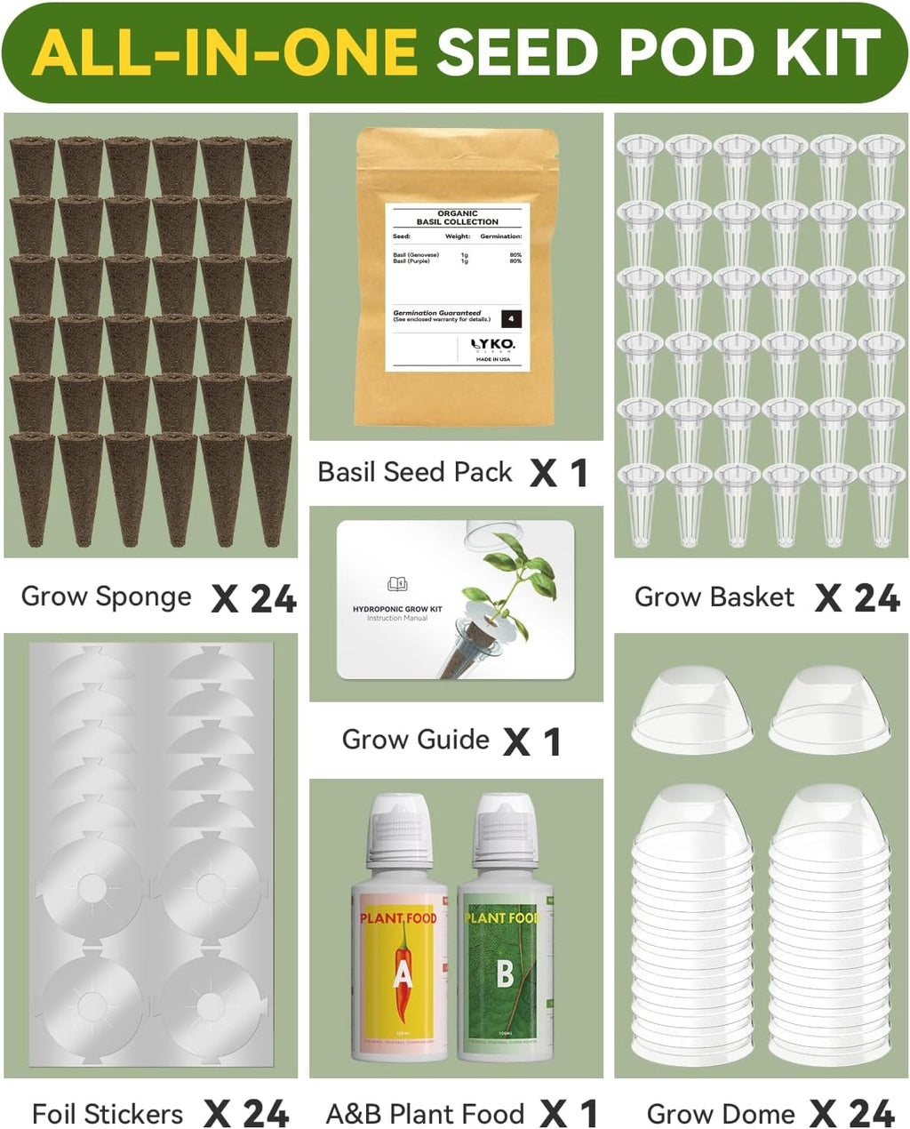 LYKOCLEAN Herb Seed Pod Kit Compatible with AeroGarden Hydroponics Growing System, Complete Indoor Gardening Supply