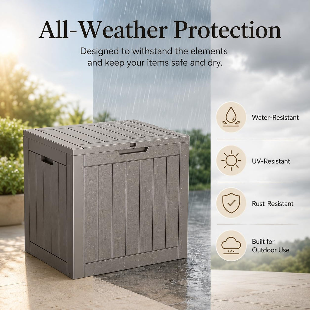 Resin Deck Box Waterproof Outdoor indoor Storage Box 36 Gallon | Patio Furniture Side Table for Pool and Garden