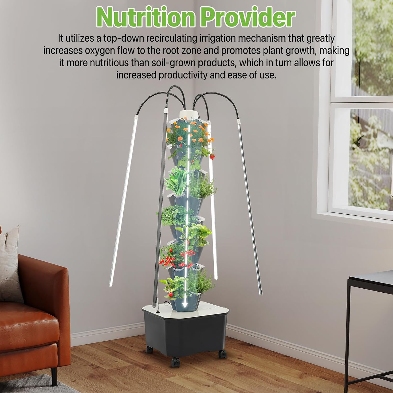 Hydroponic Growing System Tower, 80W 40 Plants 5-Layer Hydroponic Tower with LED Light Vertical Hydroponics Garden